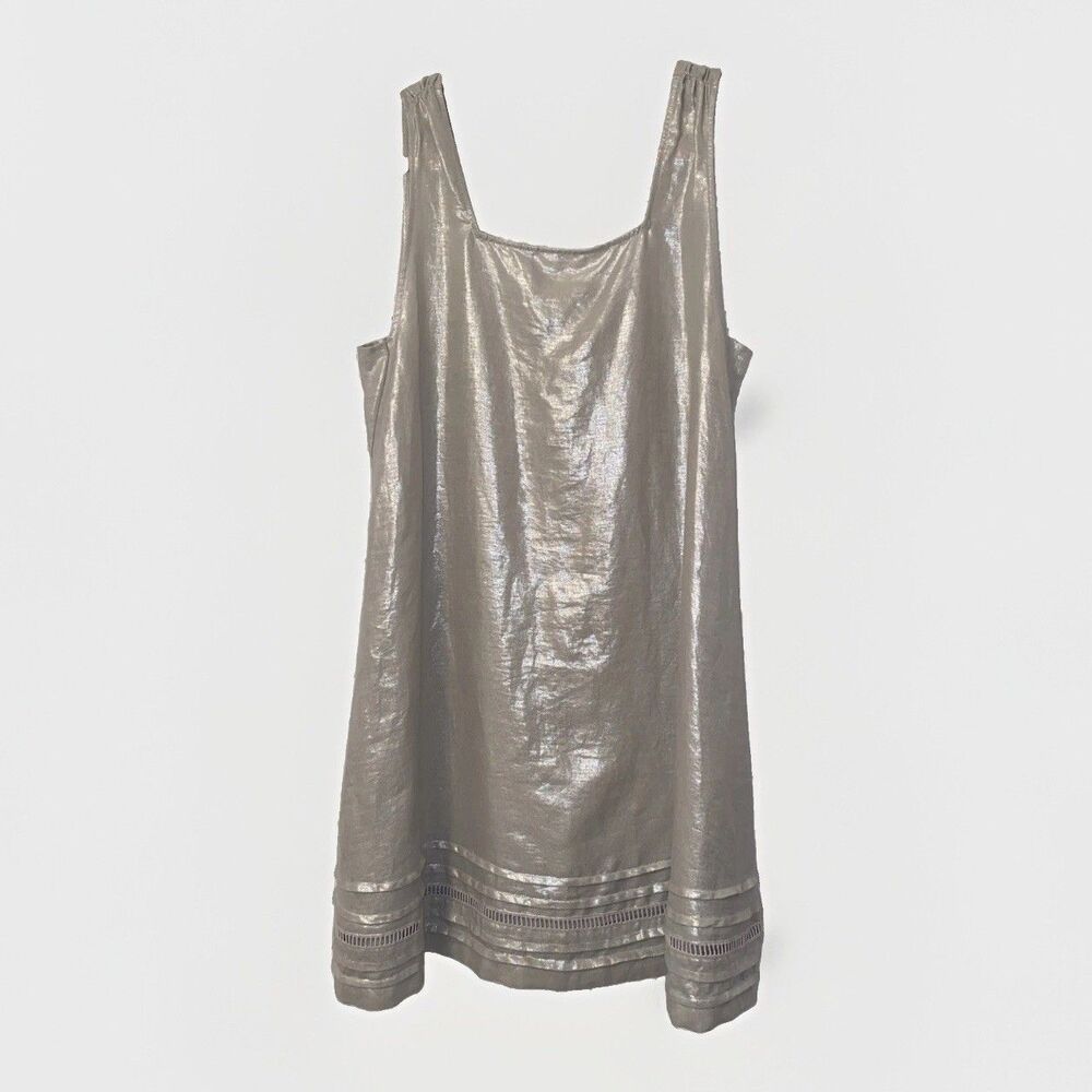 NWT C&C California Womens L Linen Dress Metallic Shimmer Square Neck Sleeveless